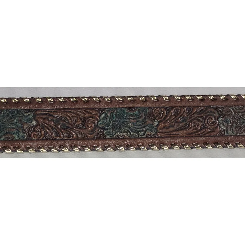 Tooled Leather Belt Women Brown Good LOREN Personalized Western Floral Vintage